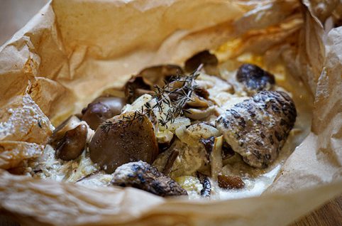 Papillote lieu noir et champignons